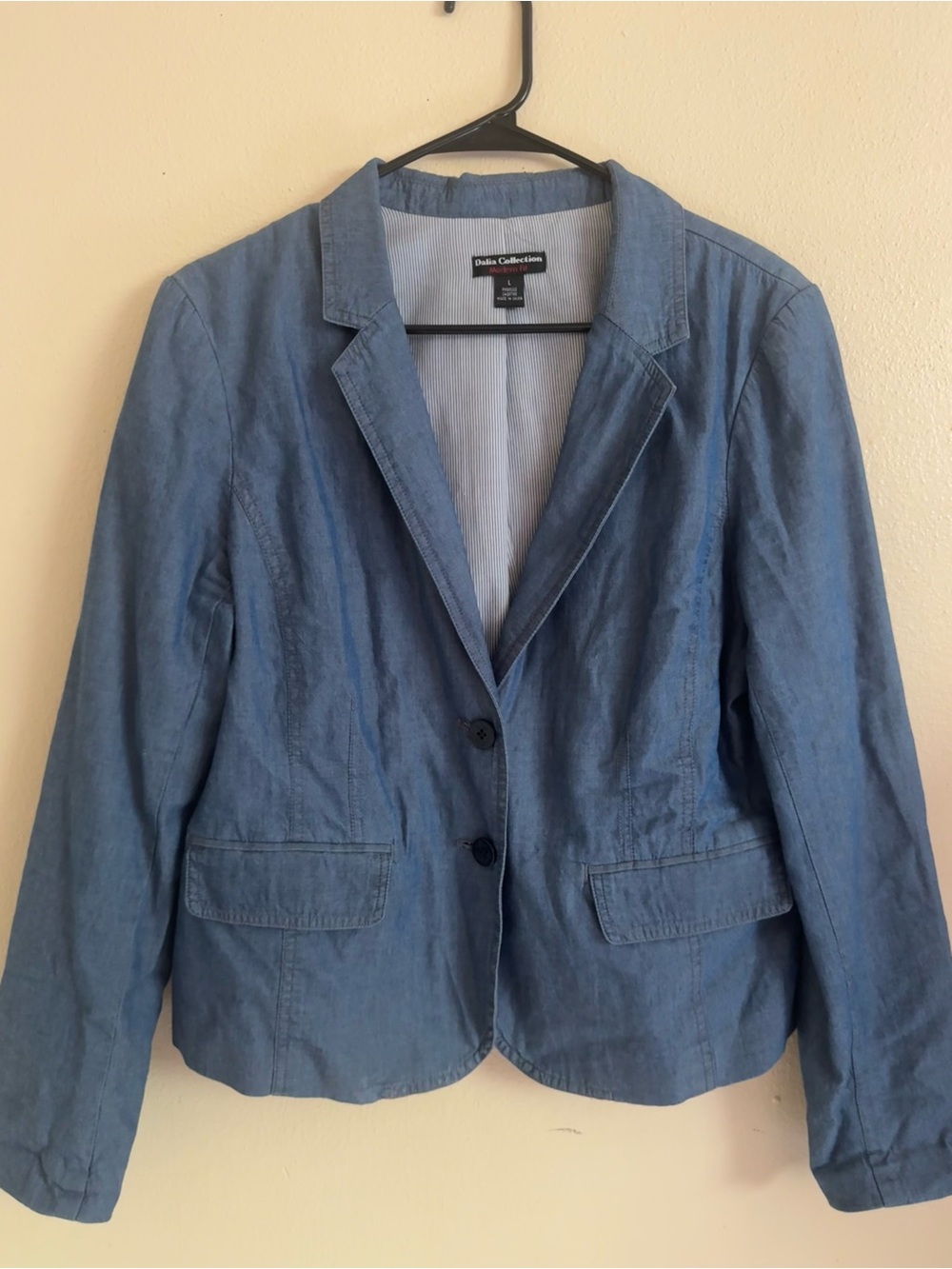 Dalia Collection Blue Chambray Blazer – Size L